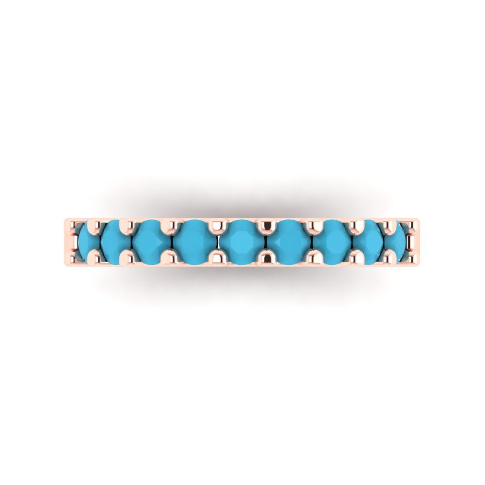 0.63 cttw Simulated Turquoise Round Cut Rose Gold Eternity Wedding Band