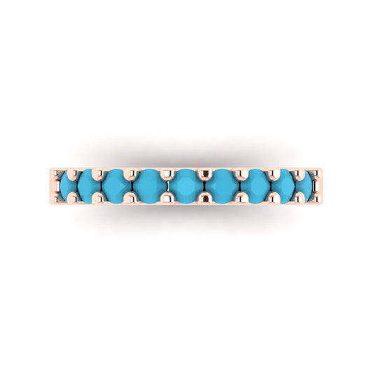 0.63 cttw Simulated Turquoise Round Cut Rose Gold Eternity Wedding Band