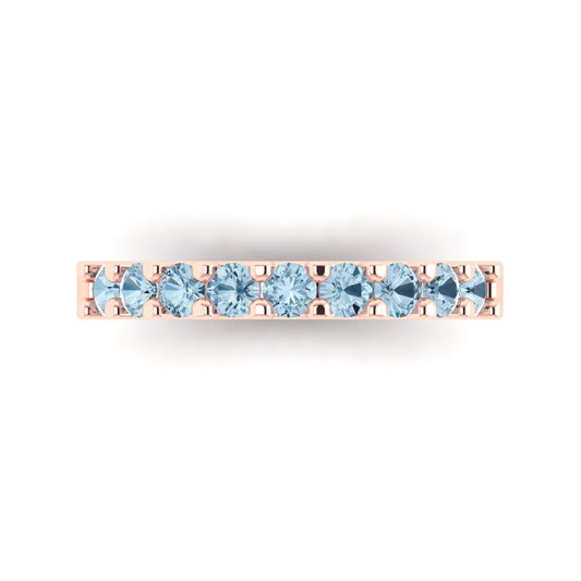 0.63 cttw Natural Swiss Blue Topaz Round Cut Rose Gold Eternity Wedding Band
