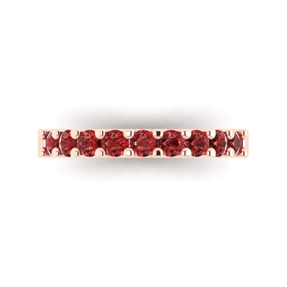 0.63 cttw Natural Garnet Round Cut Rose Gold Eternity Wedding Band