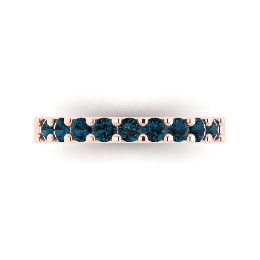 0.63 cttw Natural London Blue Topaz Round Cut Rose Gold Eternity Wedding Band