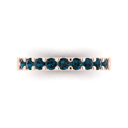0.63 cttw Natural London Blue Topaz Round Cut Rose Gold Eternity Wedding Band