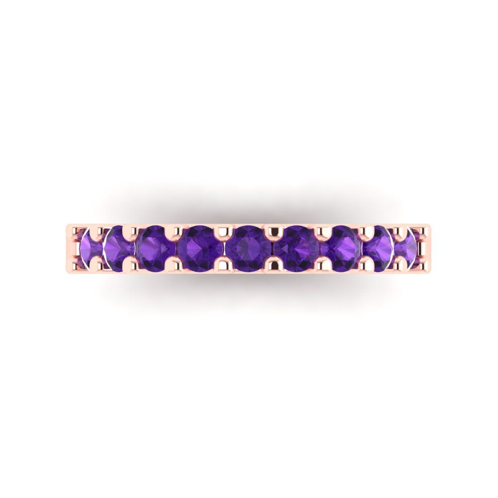 0.63 cttw Natural Amethyst Round Cut Rose Gold Eternity Wedding Band
