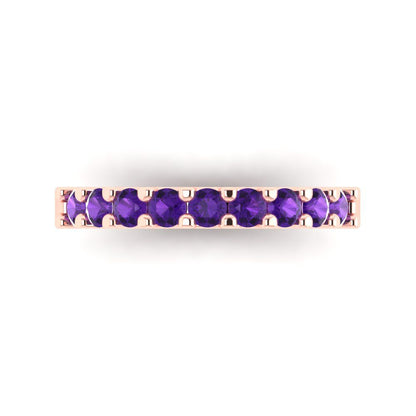 0.63 cttw Natural Amethyst Round Cut Rose Gold Eternity Wedding Band