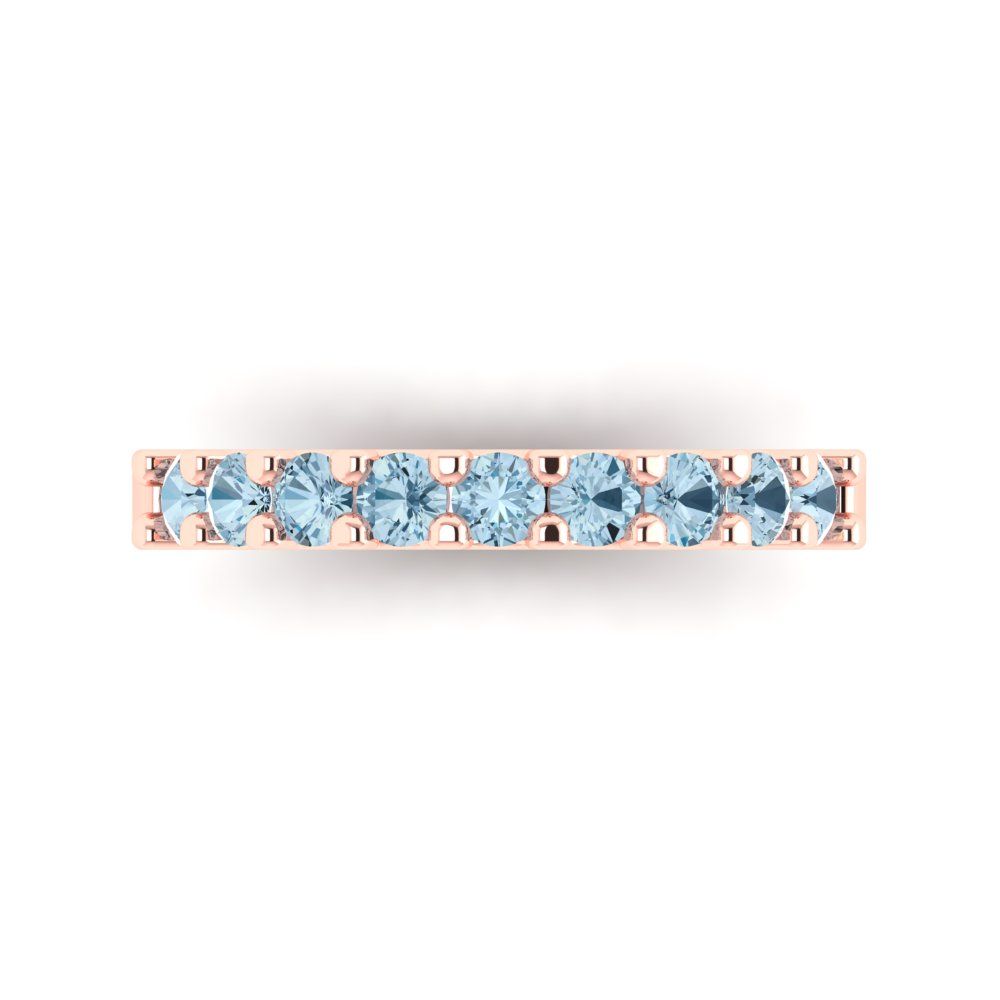 0.63 cttw Natural Aquamarine Round Cut Rose Gold Eternity Wedding Band