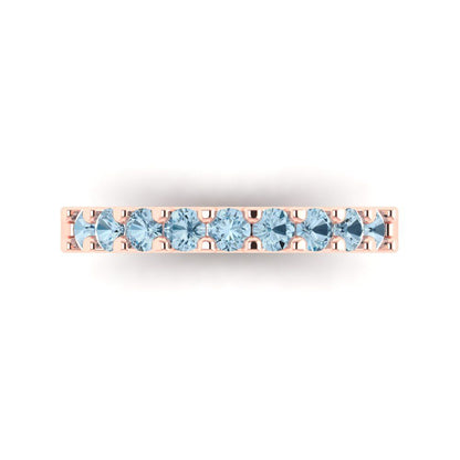 0.63 cttw Natural Aquamarine Round Cut Rose Gold Eternity Wedding Band