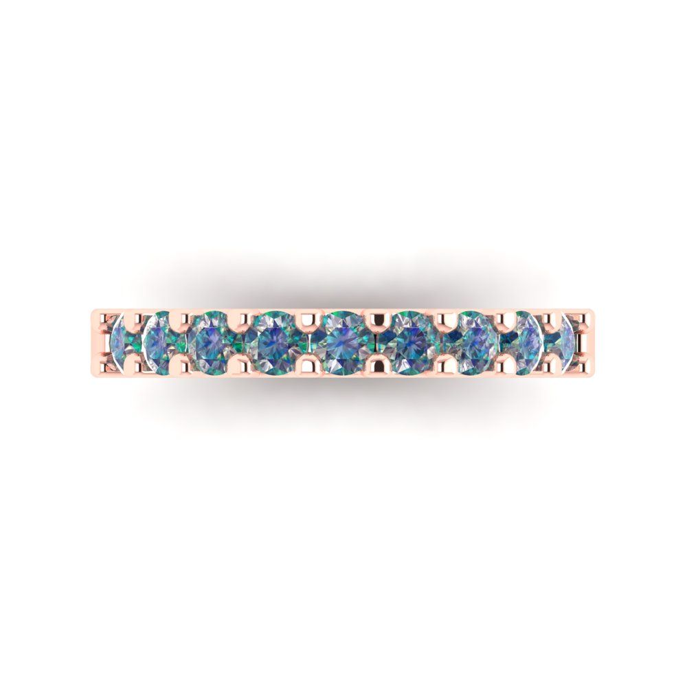 0.63 cttw Blue Moissanite Round Cut Rose Gold Eternity Wedding Band