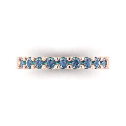 0.63 cttw Blue Moissanite Round Cut Rose Gold Eternity Wedding Band