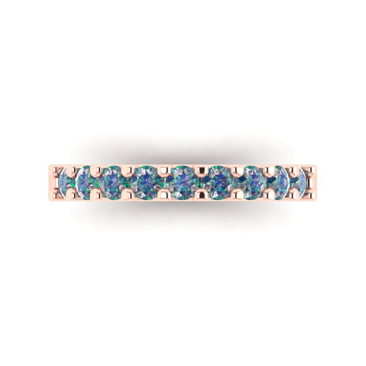 0.63 cttw Blue Moissanite Round Cut Rose Gold Eternity Wedding Band