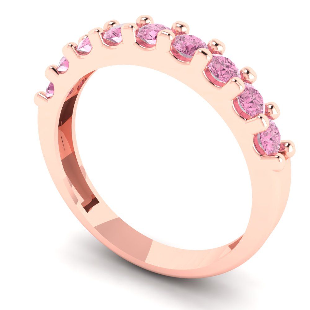 0.63 cttw Simulated Pink Diamond Round Cut Rose Gold Eternity Wedding Band