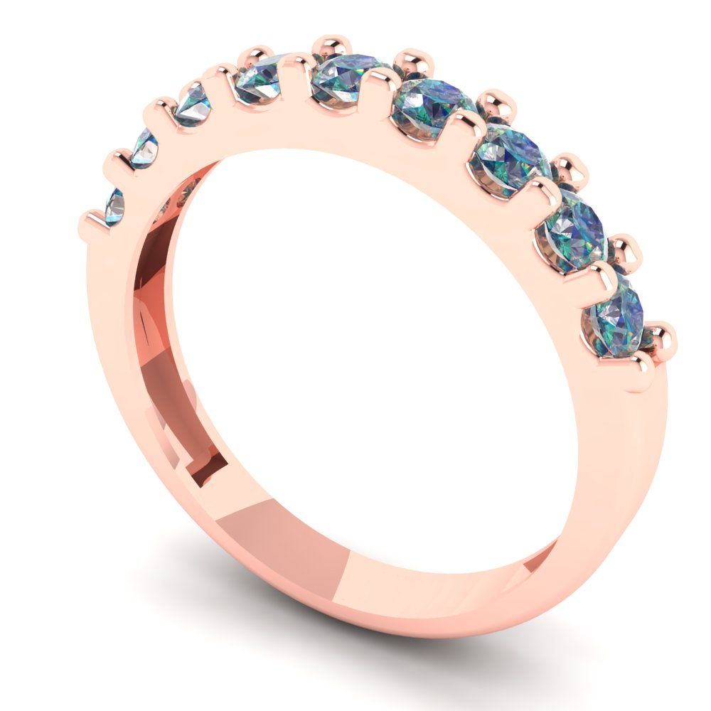 0.63 cttw Blue Moissanite Round Cut Rose Gold Eternity Wedding Band