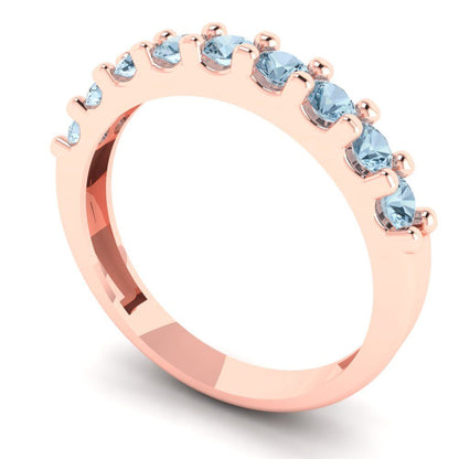 0.63 cttw Natural Swiss Blue Topaz Round Cut Rose Gold Eternity Wedding Band