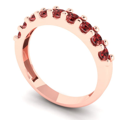 0.63 cttw Natural Garnet Round Cut Rose Gold Eternity Wedding Band