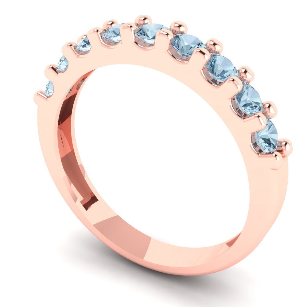 0.63 cttw Natural Aquamarine Round Cut Rose Gold Eternity Wedding Band