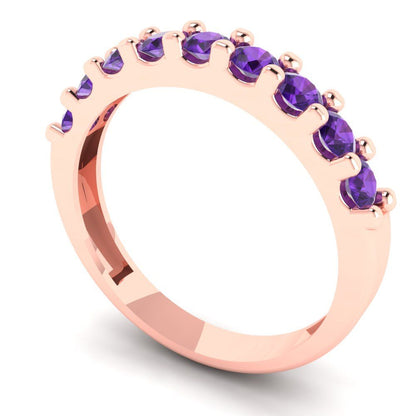 0.63 cttw Natural Amethyst Round Cut Rose Gold Eternity Wedding Band