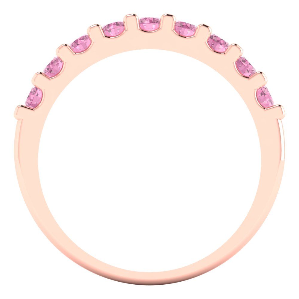0.63 cttw Simulated Pink Diamond Round Cut Rose Gold Eternity Wedding Band
