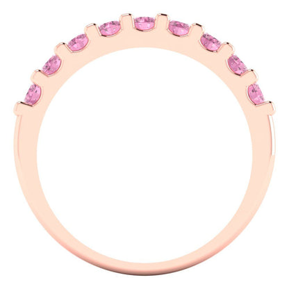 0.63 cttw Simulated Pink Diamond Round Cut Rose Gold Eternity Wedding Band