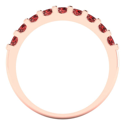 0.63 cttw Natural Garnet Round Cut Rose Gold Eternity Wedding Band