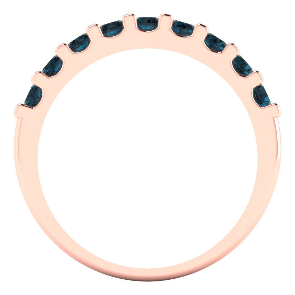0.63 cttw Natural London Blue Topaz Round Cut Rose Gold Eternity Wedding Band