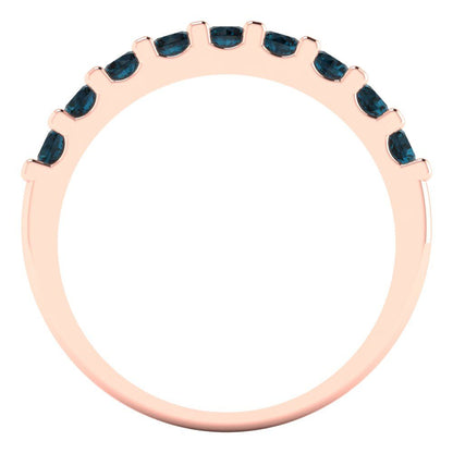 0.63 cttw Natural London Blue Topaz Round Cut Rose Gold Eternity Wedding Band