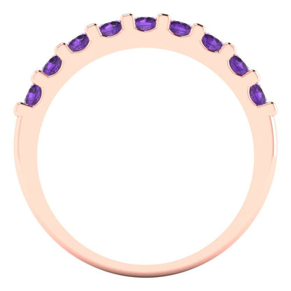 0.63 cttw Natural Amethyst Round Cut Rose Gold Eternity Wedding Band