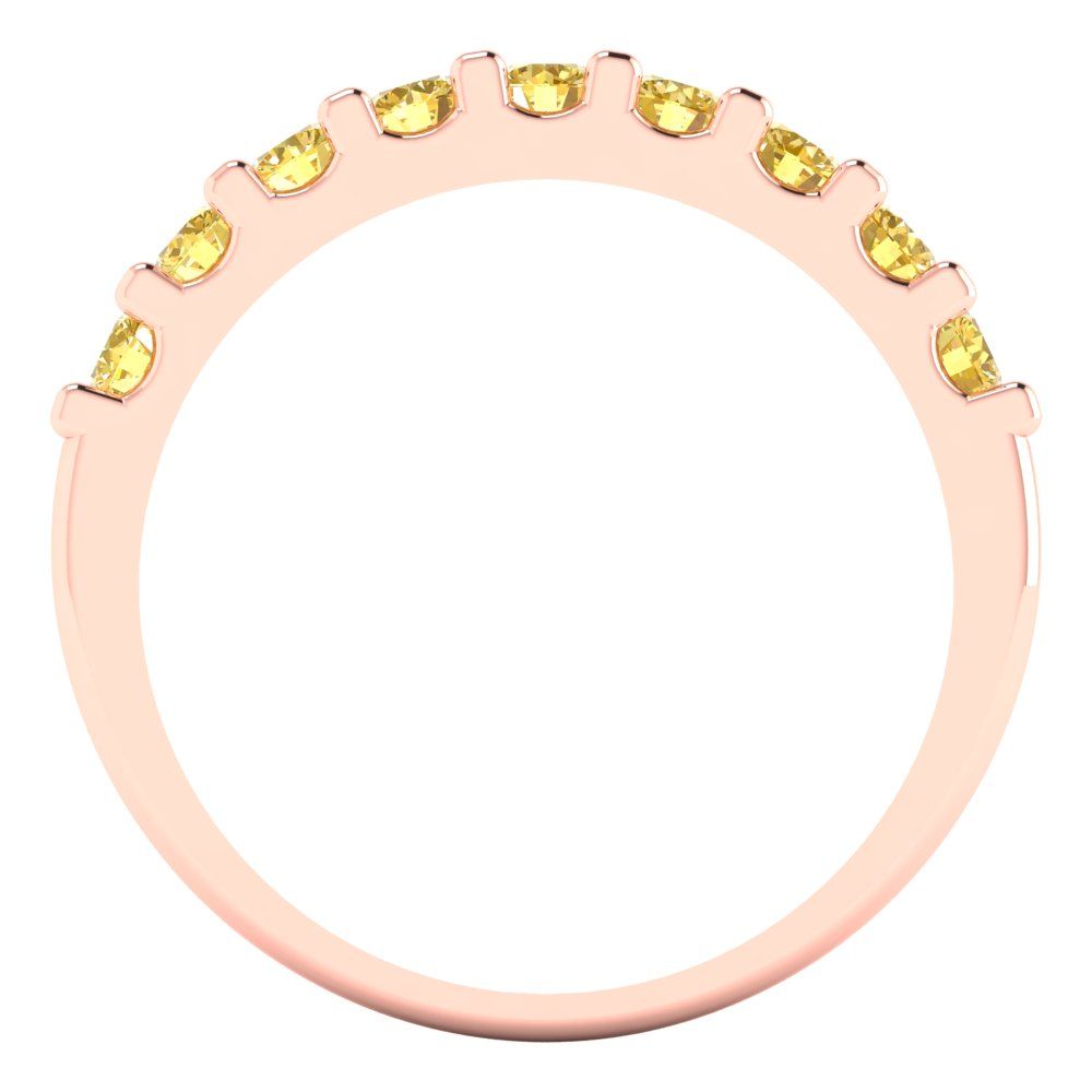 0.63 cttw Natural Citrine Round Cut Rose Gold Eternity Wedding Band