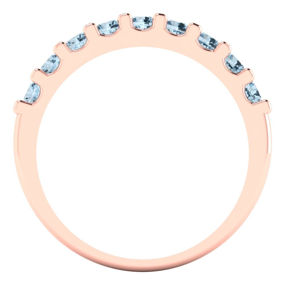 0.63 cttw Natural Aquamarine Round Cut Rose Gold Eternity Wedding Band