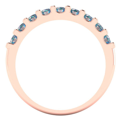 0.63 cttw Blue Moissanite Round Cut Rose Gold Eternity Wedding Band