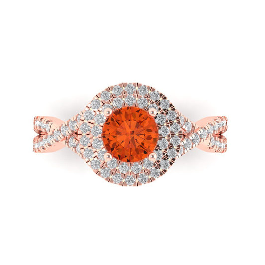 1.3125 cttw Zirconia Simulated Red Diamond Solitaire with Zirconia Simulated Diamond Accents Engagement Ring - Solid Rose Gold (VVS1, Round Cut,6mm)