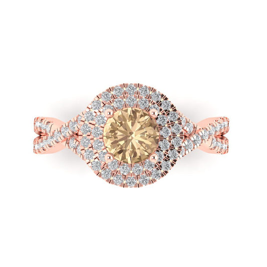1.3125 cttw Yellow Moissanite Solitaire with Zirconia Simulated Diamond Accents Engagement Ring - Solid Rose Gold (VVS1, Round Cut,6mm)