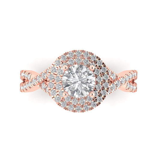 1.3125 cttw Zirconia Simulated Diamond Solitaire with Zirconia Simulated Diamond Accents Engagement Ring - Solid Rose Gold (VVS1, Round Cut,6mm)