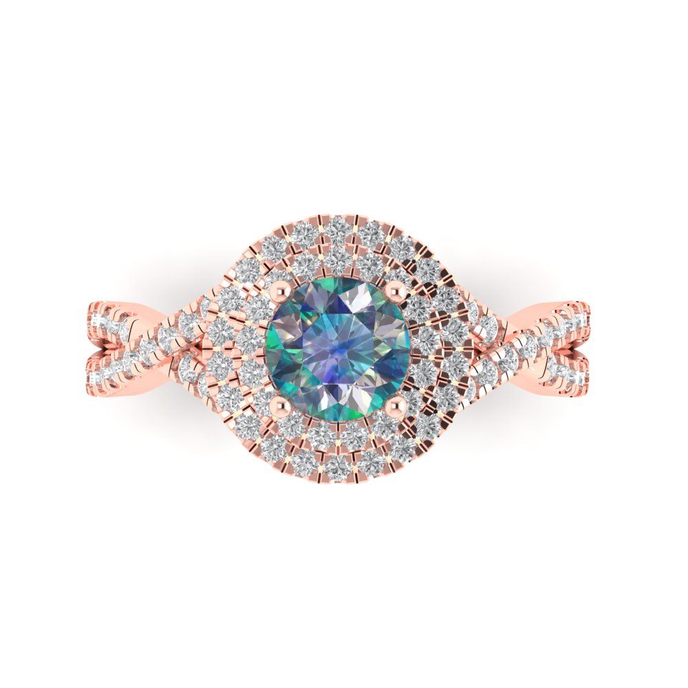 1.3125 cttw Blue Moissanite Solitaire with Zirconia Simulated Diamond Accents Engagement Ring - Solid Gold (Round Cut,6mm)