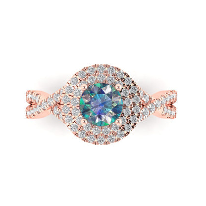 1.3125 cttw Blue Moissanite Solitaire with Zirconia Simulated Diamond Accents Engagement Ring - Solid Gold (Round Cut,6mm)