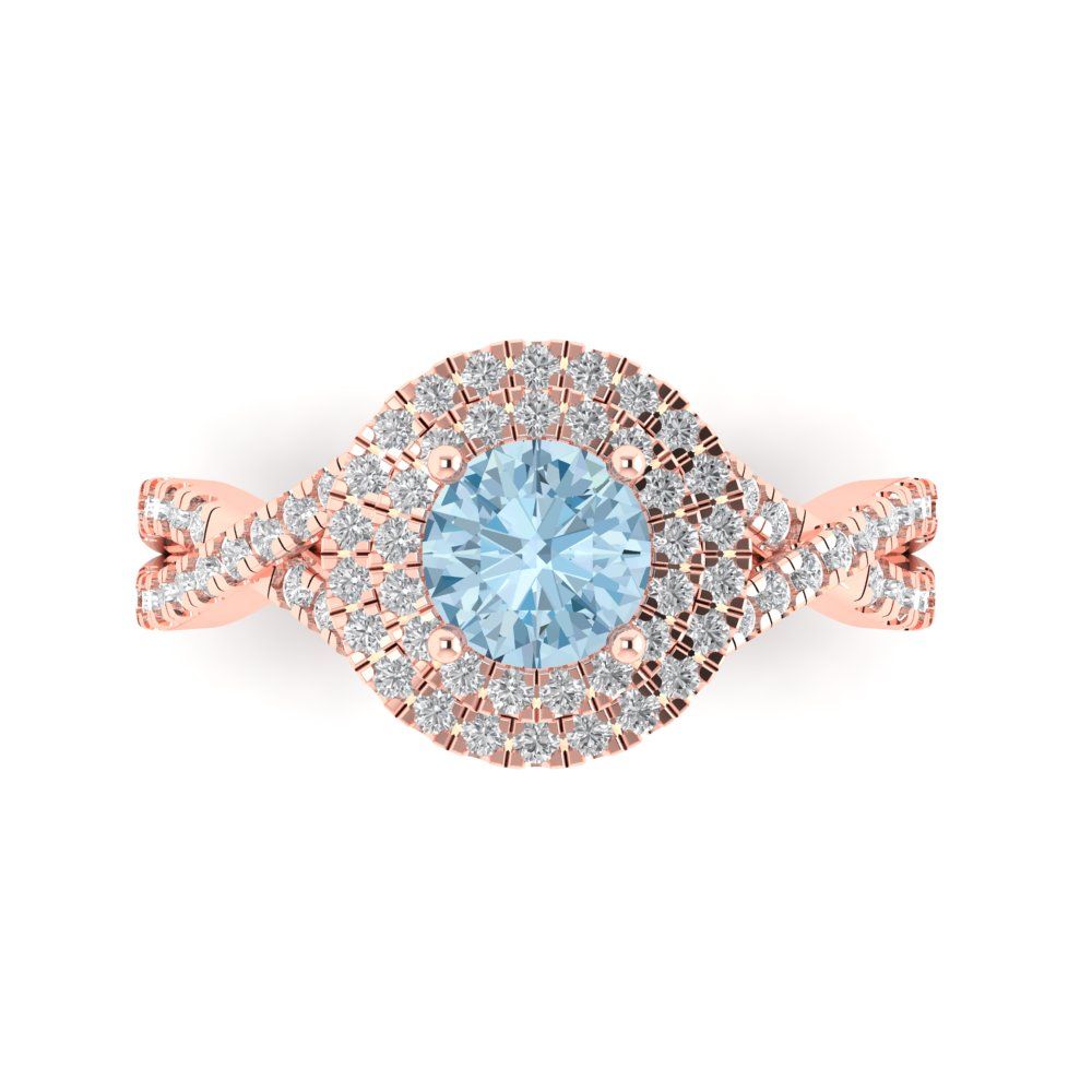 1.3125 cttw Natural Sky Blue Topaz Solitaire with Zirconia Simulated Diamond Accents Engagement Ring - Solid Gold (Round Cut,6mm)