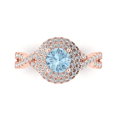 1.3125 cttw Natural Sky Blue Topaz Solitaire with Zirconia Simulated Diamond Accents Engagement Ring - Solid Gold (Round Cut,6mm)