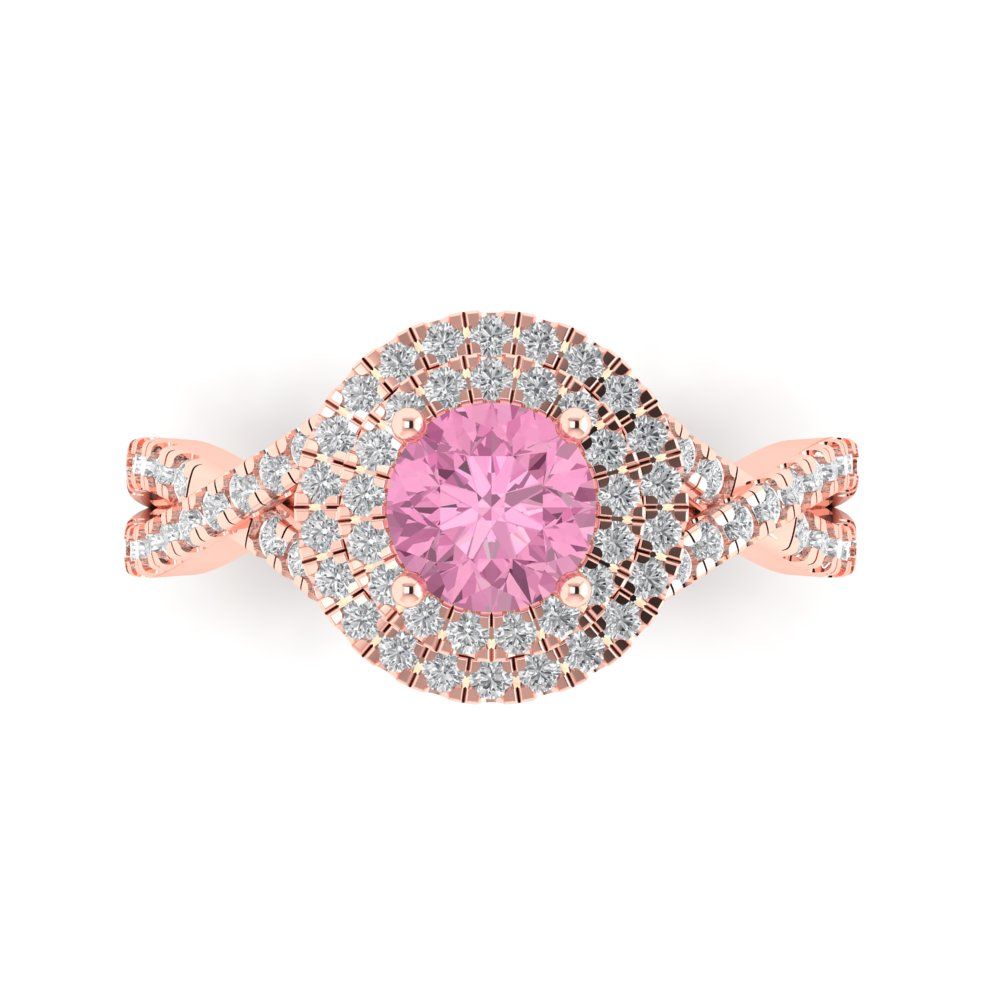 1.3125 cttw Zirconia Simulated Pink Diamond Solitaire with Zirconia Simulated Diamond Accents Engagement Ring - Solid Gold (VVS1, Round Cut,6mm)