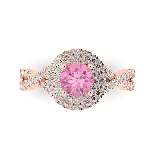 1.3125 cttw Zirconia Simulated Pink Diamond Solitaire with Zirconia Simulated Diamond Accents Engagement Ring - Solid Rose Gold (VVS1, Round Cut,6mm)