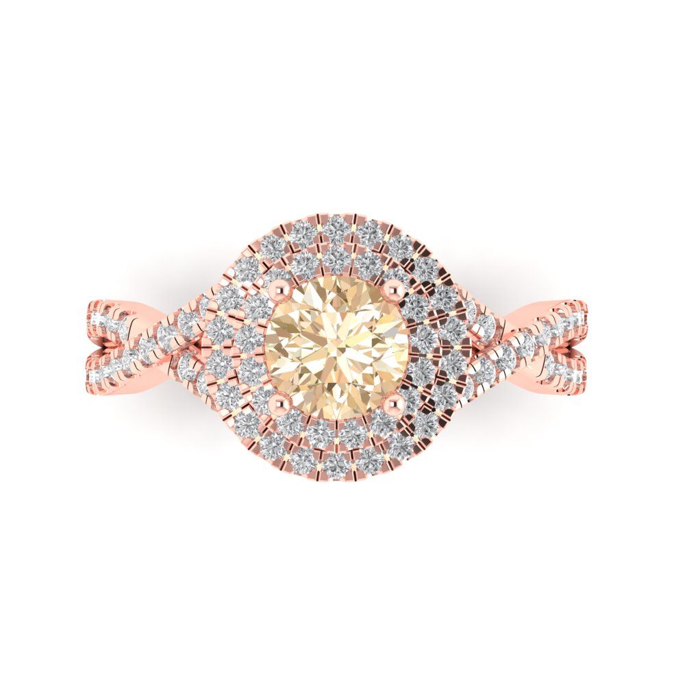 1.3125 cttw Natural Morganite Solitaire with Zirconia Simulated Diamond Accents Engagement Ring - Solid Gold (Round Cut,6mm)