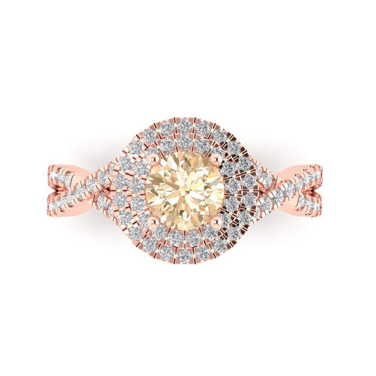 1.3125 cttw Natural Morganite Solitaire with Zirconia Simulated Diamond Accents Engagement Ring - Solid Rose Gold (VVS1, Round Cut,6mm)