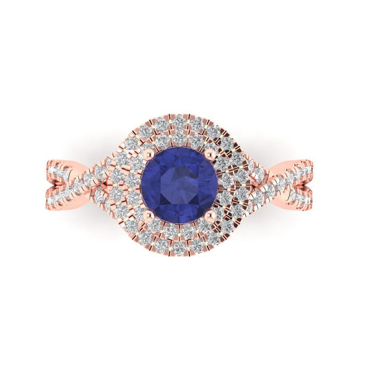 1.3125 cttw Simulated Tanzanite Solitaire with Zirconia Simulated Diamond Accents Engagement Ring - Solid Rose Gold (VVS1, Round Cut,6mm)