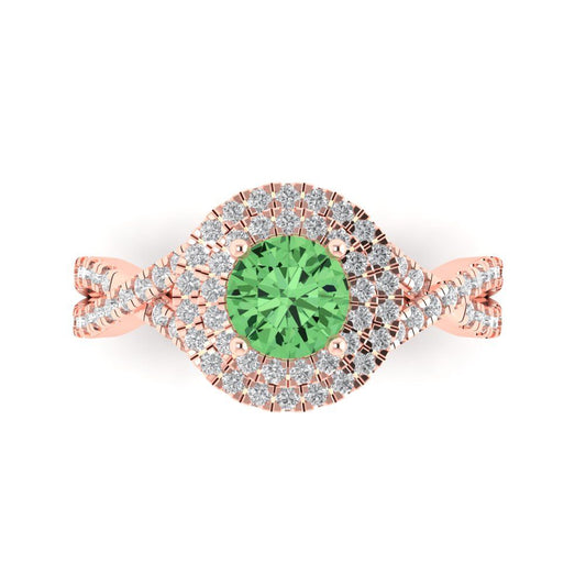 1.3125 cttw Zirconia Simulated Green Diamond Solitaire with Zirconia Simulated Diamond Accents Engagement Ring - Solid Rose Gold (VVS1, Round Cut,6mm)