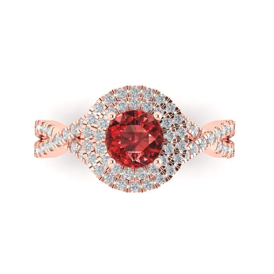 1.3125 cttw Natural Garnet Solitaire with Zirconia Simulated Diamond Accents Engagement Ring - Solid Rose Gold (VVS1, Round Cut,6mm)