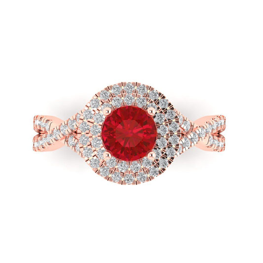 1.3125 cttw Simulated Pink Tourmaline Solitaire with Zirconia Simulated Diamond Accents Engagement Ring - Solid Rose Gold (VVS1, Round Cut,6mm)
