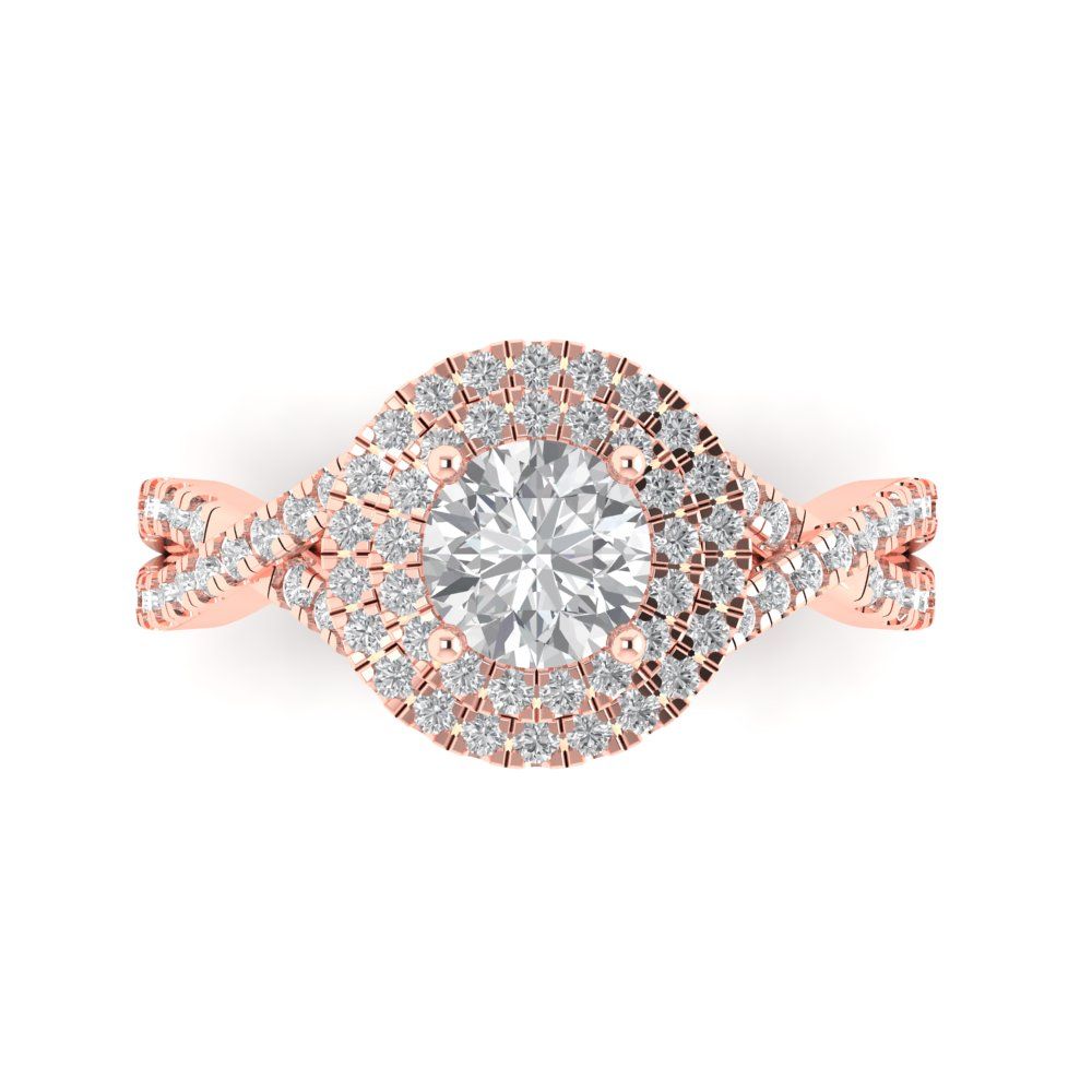 1.3125 cttw Certified Moissanite Solitaire with Zirconia Simulated Diamond Accents Engagement Ring - Solid Gold (VVS1, D-F,Round Cut,6mm)