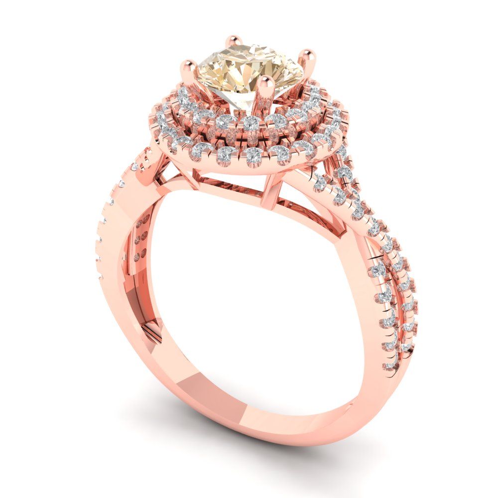 1.3125 cttw Natural Morganite Solitaire with Zirconia Simulated Diamond Accents Engagement Ring - Solid Gold (Round Cut,6mm)
