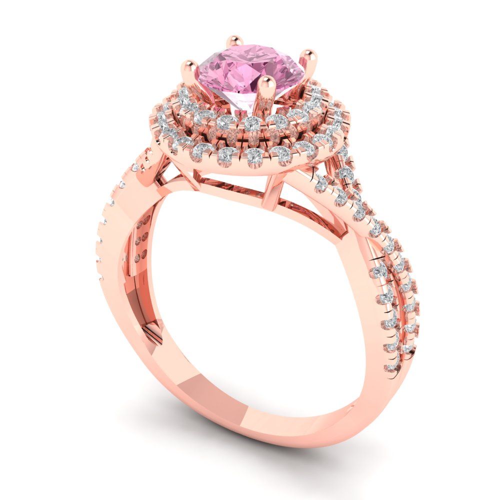 1.3125 cttw Zirconia Simulated Pink Diamond Solitaire with Zirconia Simulated Diamond Accents Engagement Ring - Solid Gold (VVS1, Round Cut,6mm)