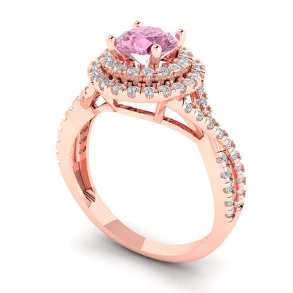 1.3125 cttw Zirconia Simulated Pink Diamond Solitaire with Zirconia Simulated Diamond Accents Engagement Ring - Solid Gold (VVS1, Round Cut,6mm)
