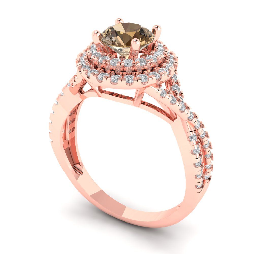 1.3125 cttw Zirconia Simulated Champagne Diamond Solitaire with Zirconia Simulated Diamond Accents Engagement Ring - Solid Gold (VVS1, Round Cut,6mm)