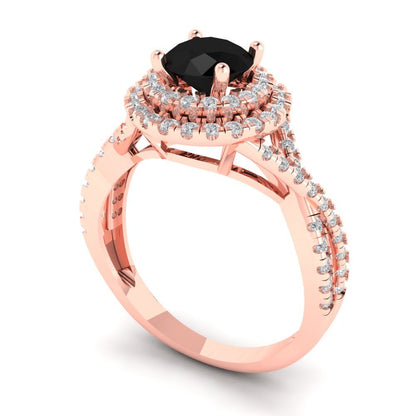 1.3125 cttw Natural Onyx Solitaire with Zirconia Simulated Diamond Accents Engagement Ring - Solid Gold (Round Cut,6mm)