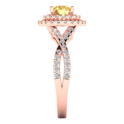 1.3125 cttw Zirconia Simulated Yellow Diamond Solitaire with Zirconia Simulated Diamond Accents Engagement Ring - Solid Gold (VVS1, Round Cut,6mm)